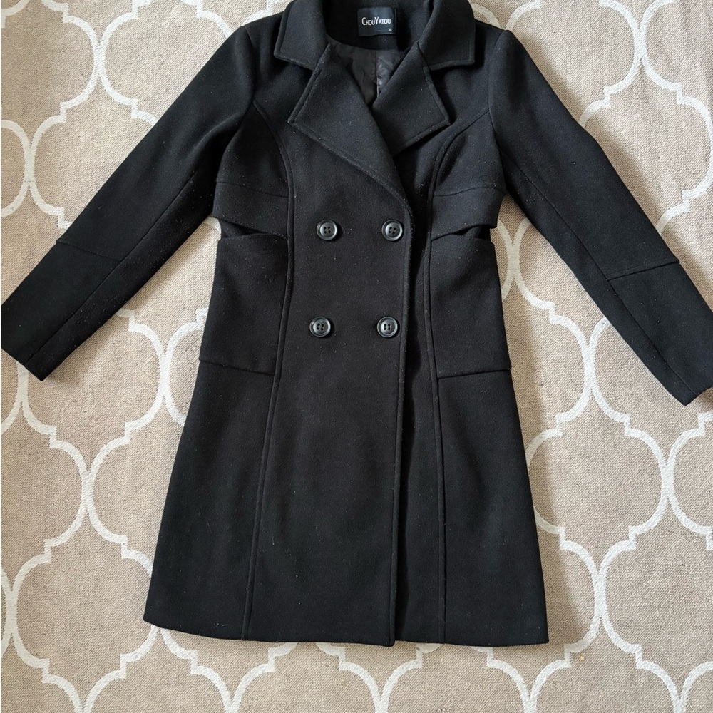 Elegant Black Pea Coat by Chou Yatou
